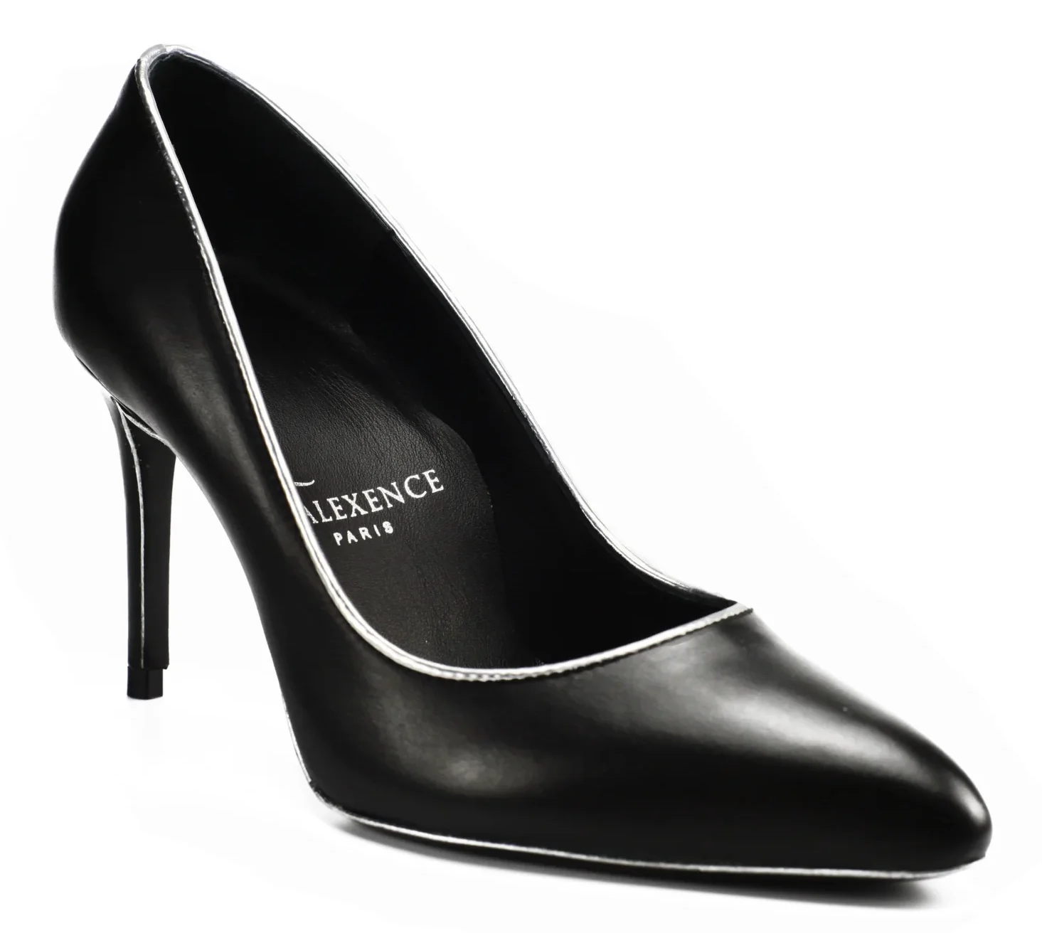 black and silver heels lunexence side view
